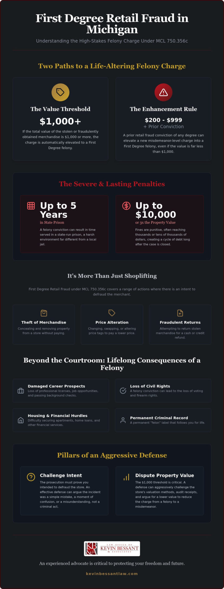First Degree Retail Fraud Michigan Penalties: 2026 Felony Defense Guide